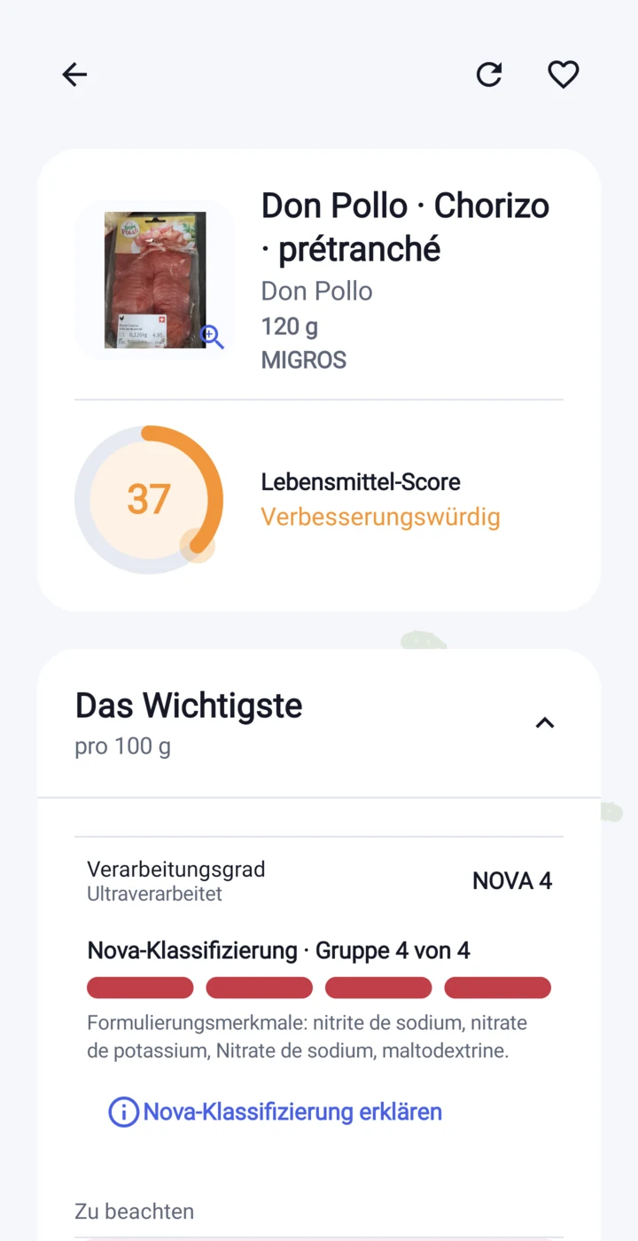 Produktseite in der Etikia App