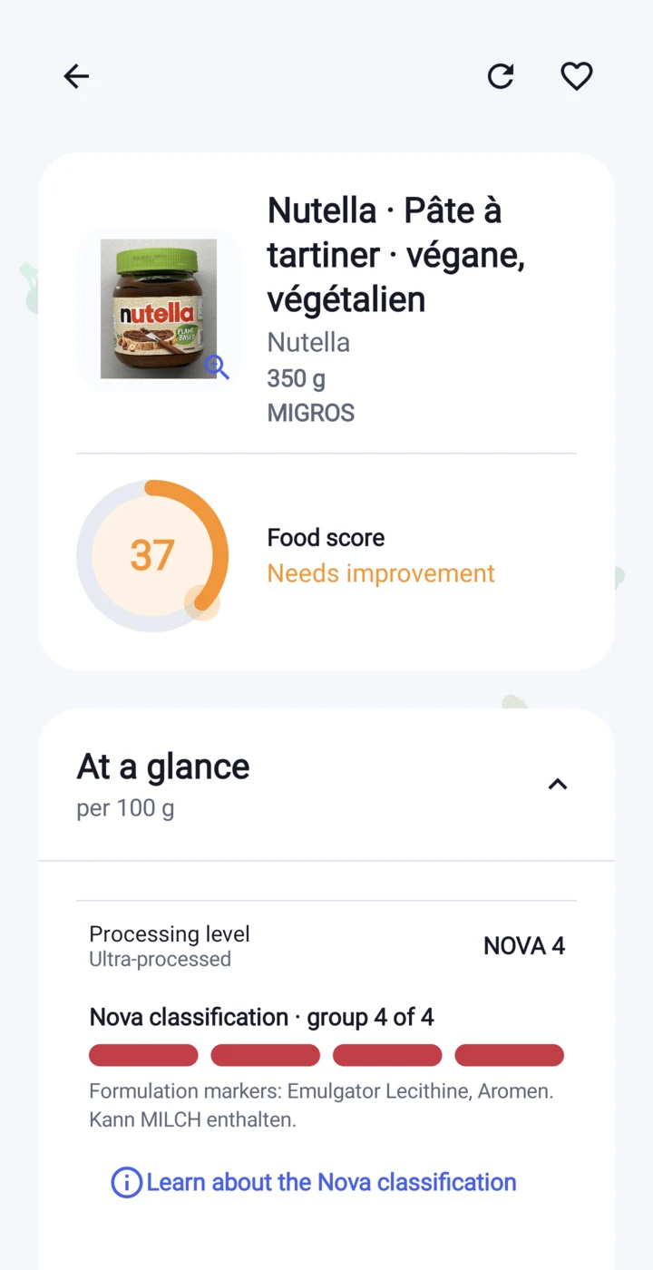 Product page in the Etikia app
