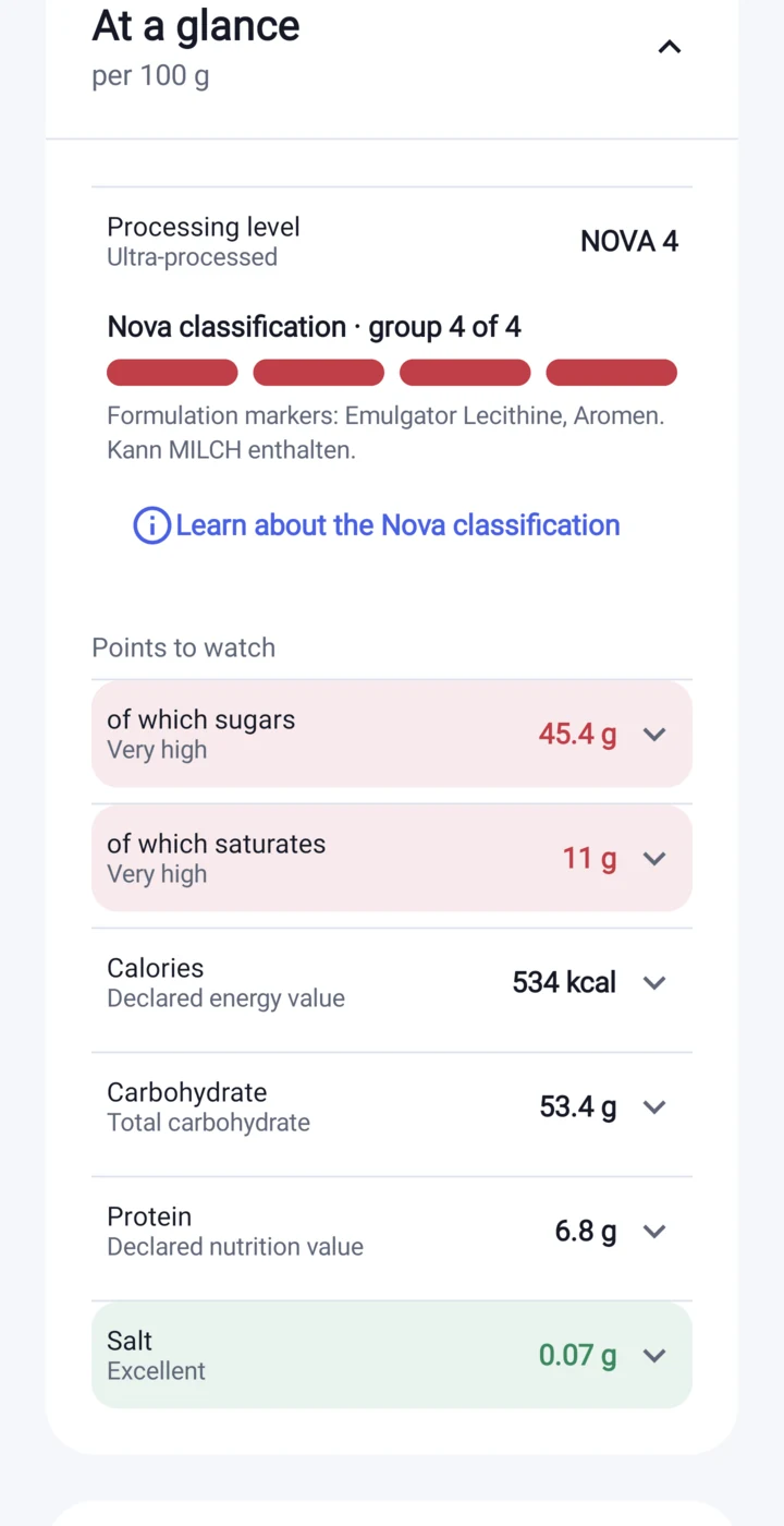 Nutrition profile in the Etikia app