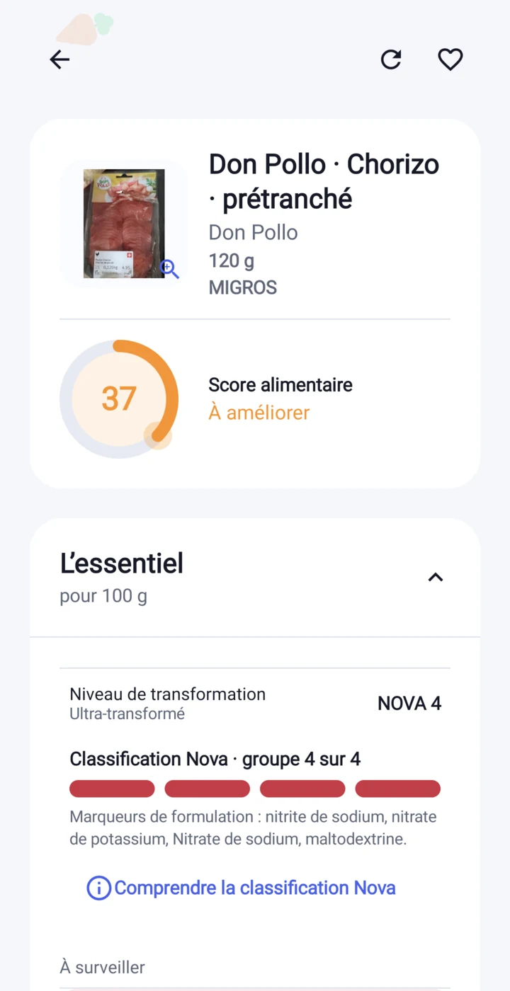 Fiche produit Etikia avec score et informations essentielles