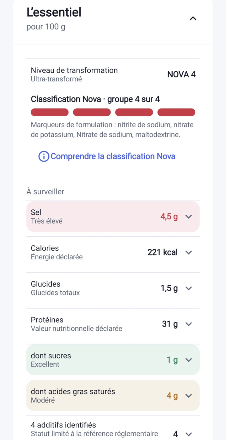Nutrition et glucides sur une fiche Etikia