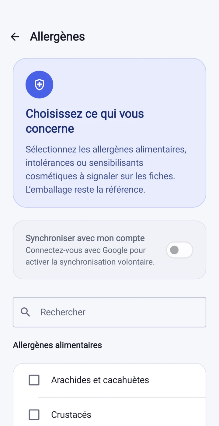 Réglage des allergènes déclarés dans Etikia