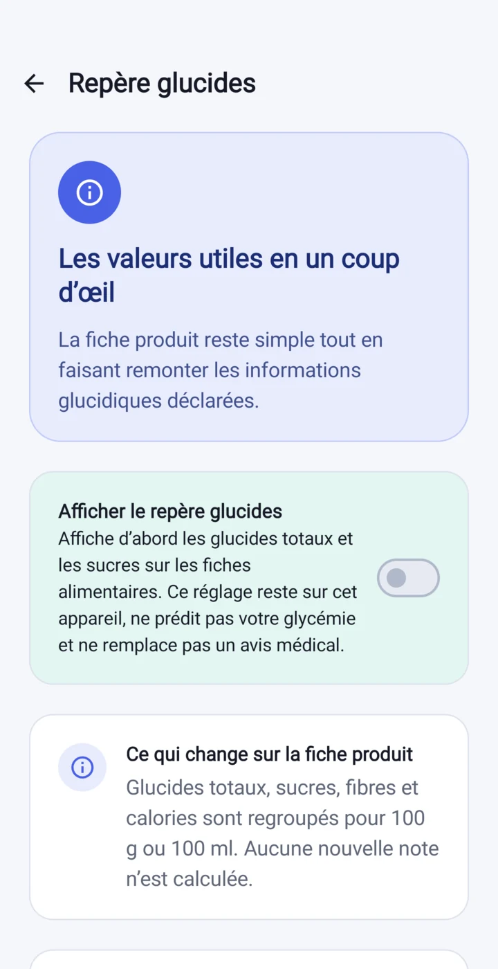 Réglage du repère glucides dans Etikia