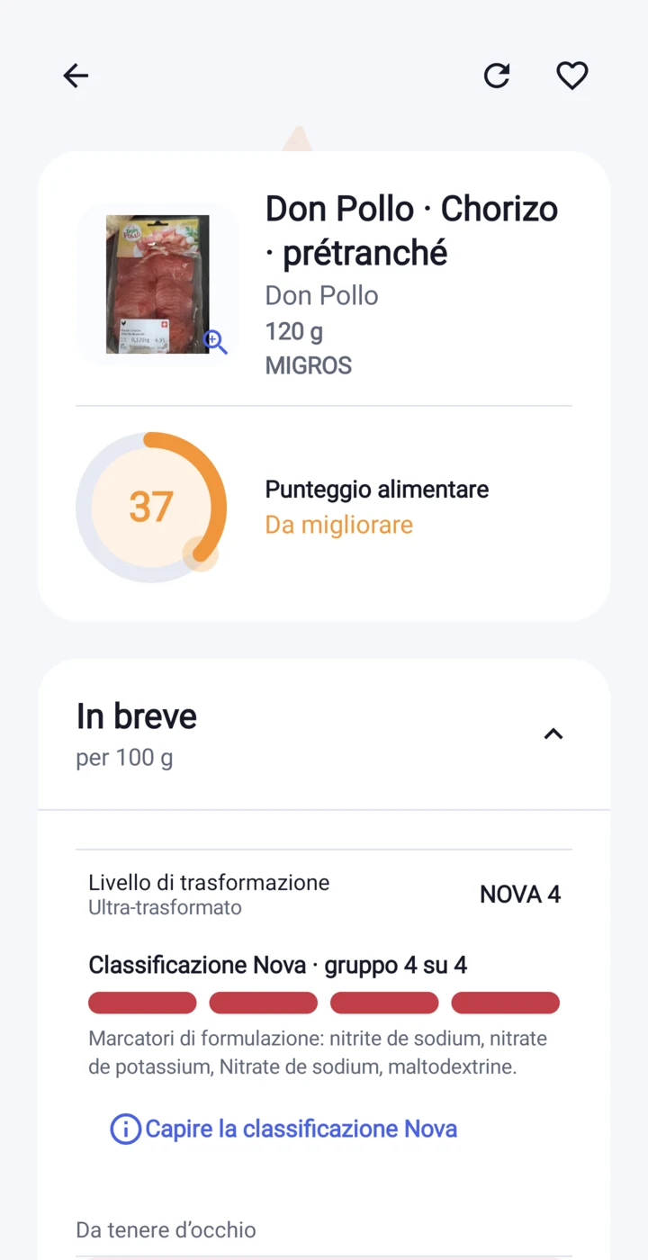 Scheda prodotto nell’app Etikia