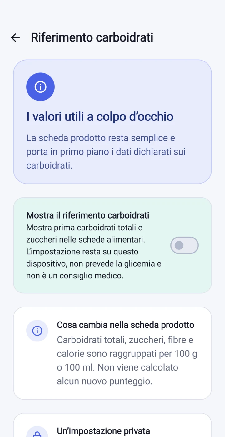 Impostazione del riferimento carboidrati in Etikia