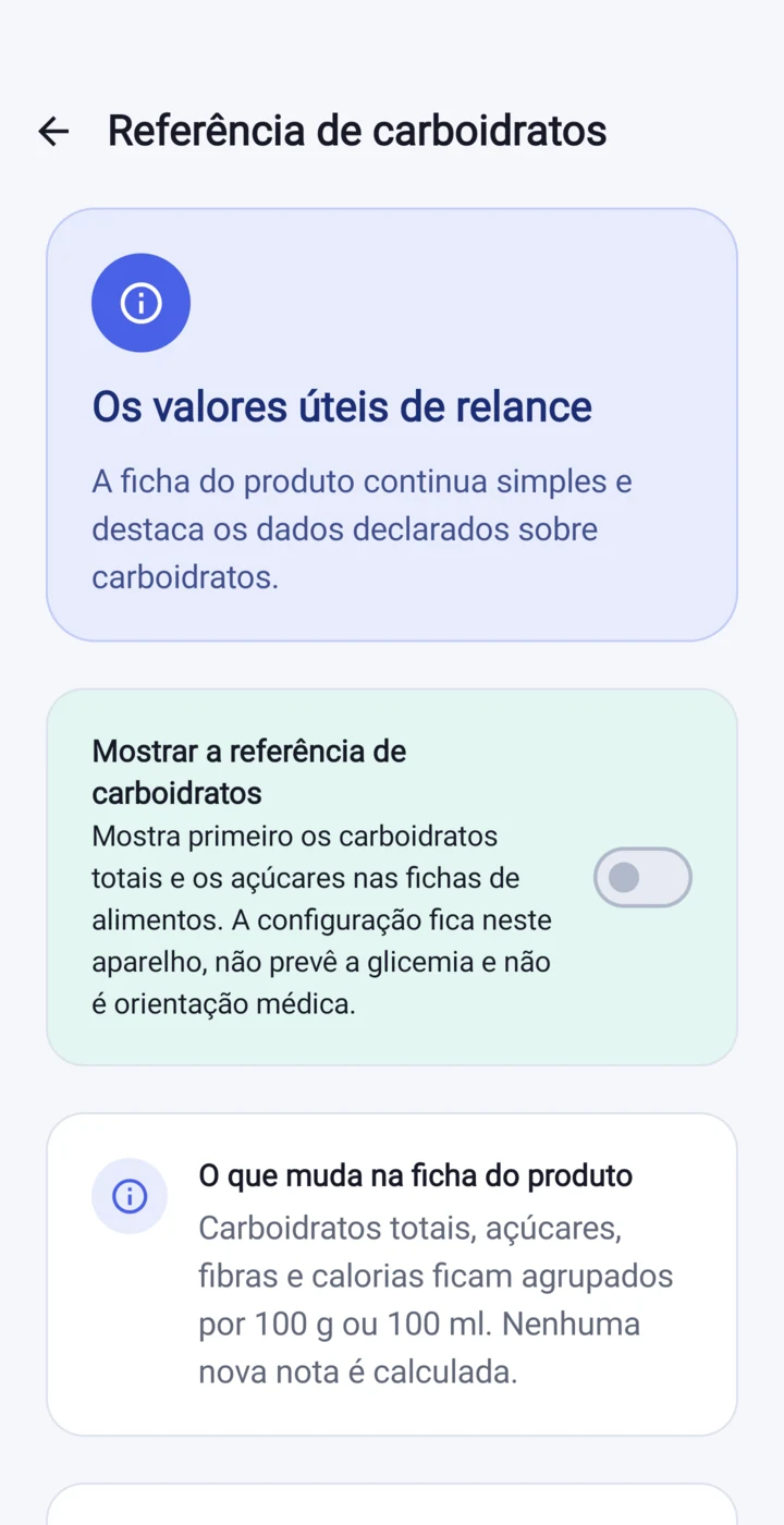 Definição do indicador de hidratos de carbono na Etikia